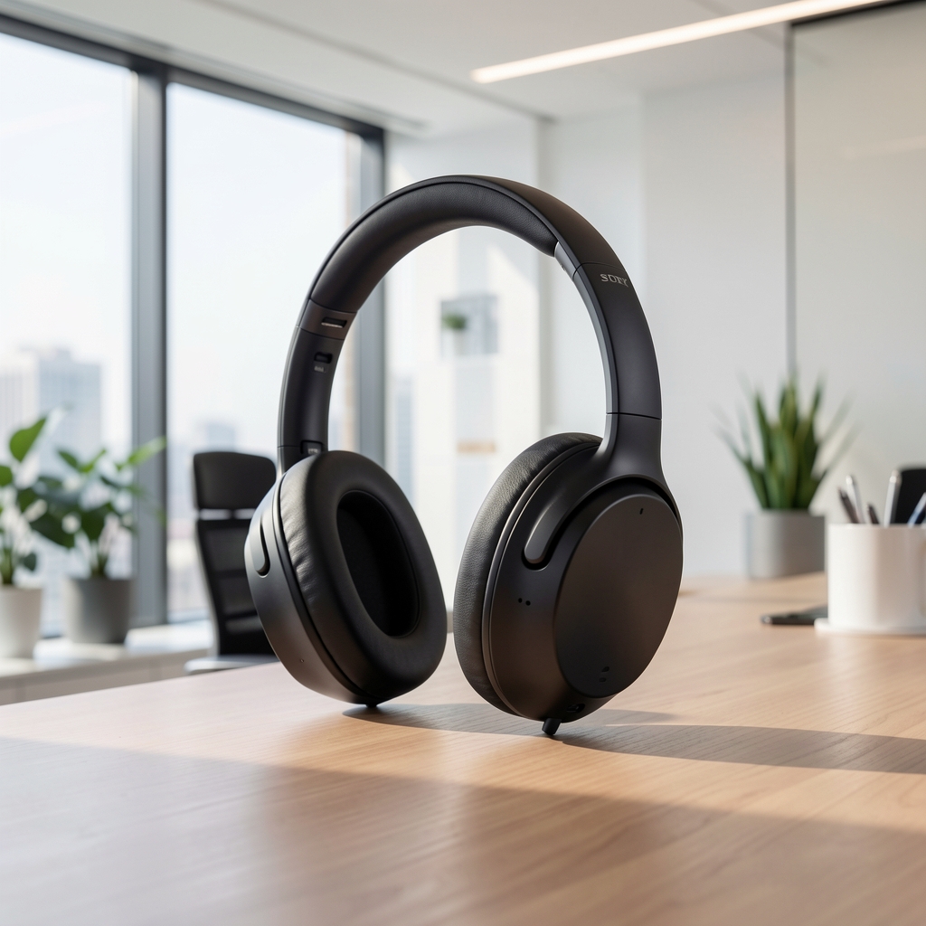 Sony WH-1000XM5 căști over-ear wireless cu anulare activă a zgomotului, culoare neagră, vedere laterală
